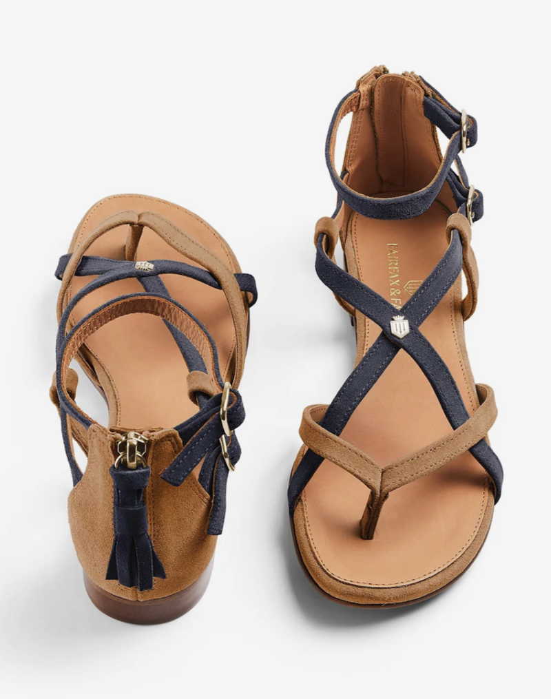 Fairfax and Favor Brancaster Sandal Tan/Navy-1